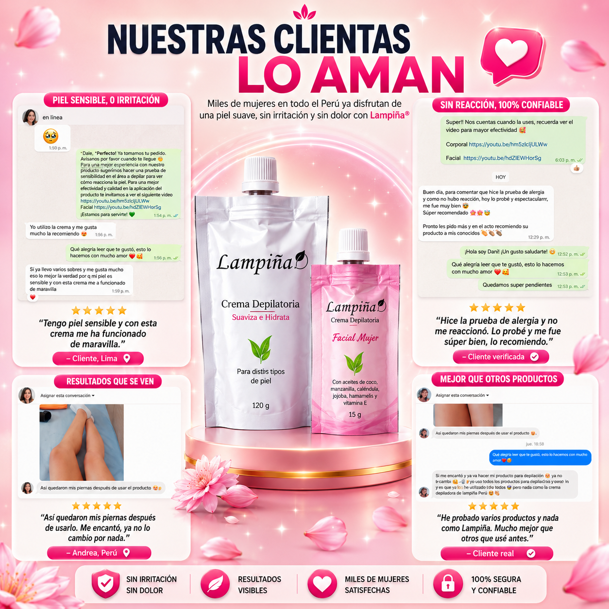 Crema Depiladora LAMPIÑA - Piel suave y limpia en minutos.