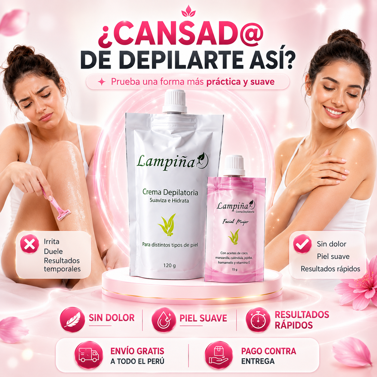 Crema Depiladora LAMPIÑA - Piel suave y limpia en minutos.